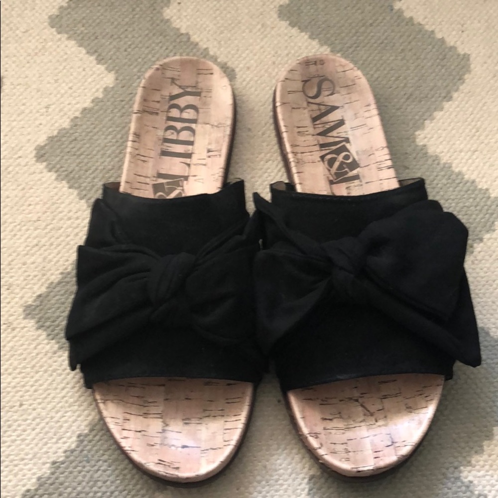 Sam & Libby Black Bow Slide Sandals